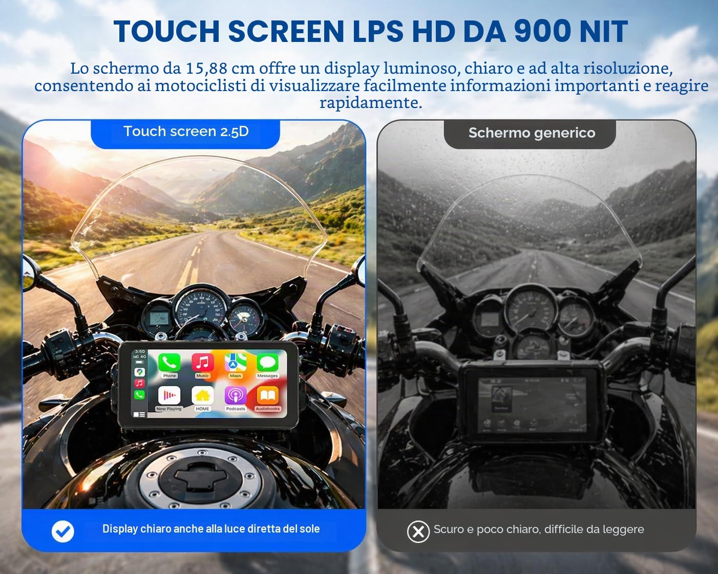 Spedal CL871 6.2 pollici Moto CarPlay & Android Auto Screen, Full
